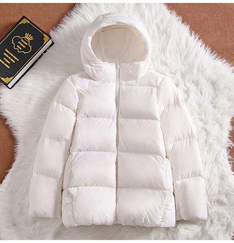 FTLZZ New Ultra Light Hooded Short Jacket Women 90% White Duck Down Coat Casual Windbreak Parkers Lightweight Warm Snow Outwear