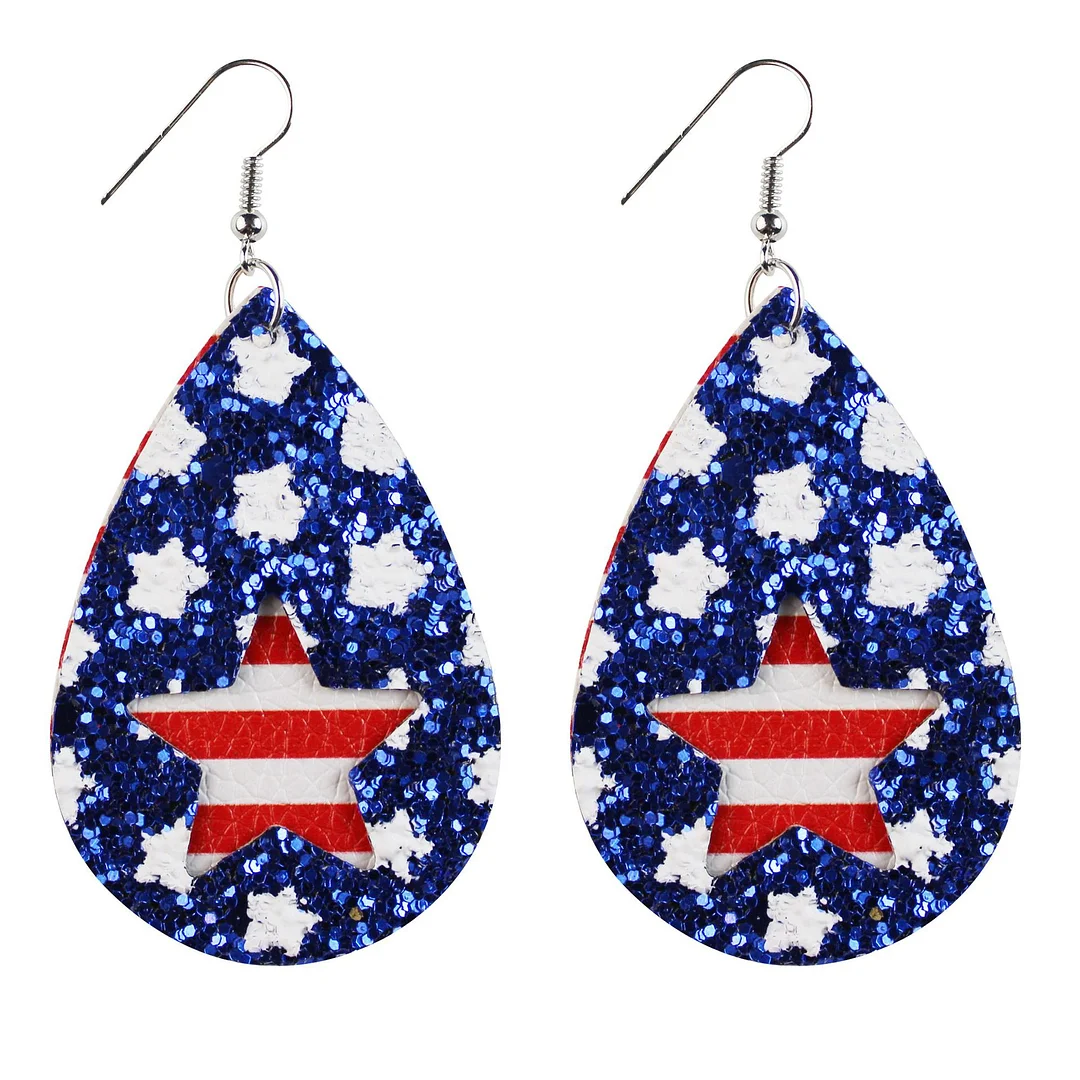 American Flag Stars Stripe Sequin Earrings