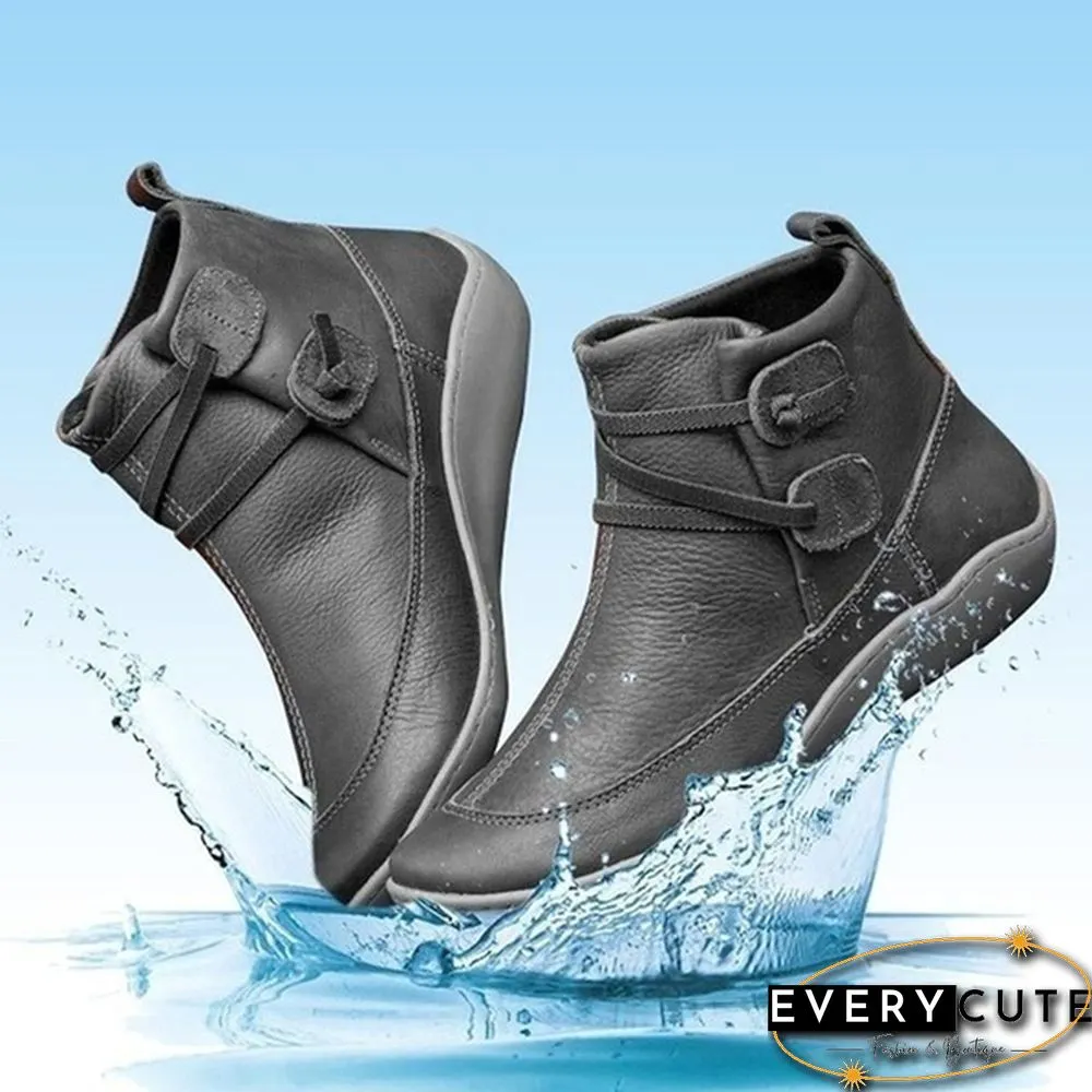 New Fashion Womens Medieval Vintage Leather Boots Braided Strap Flat Heel All Season