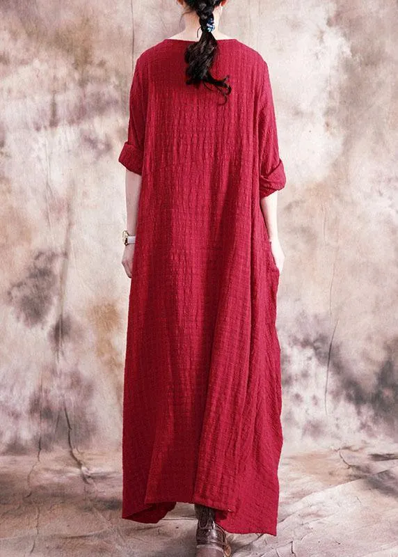Organic asymmetric linen clothes For Women Fabrics red Dress fall