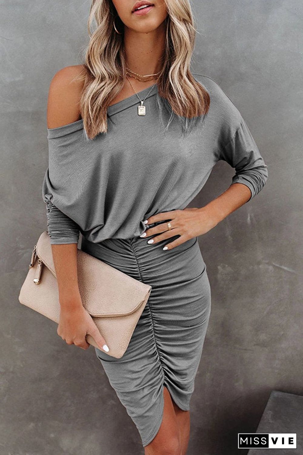 Solid Ruffle Package Hip Dress