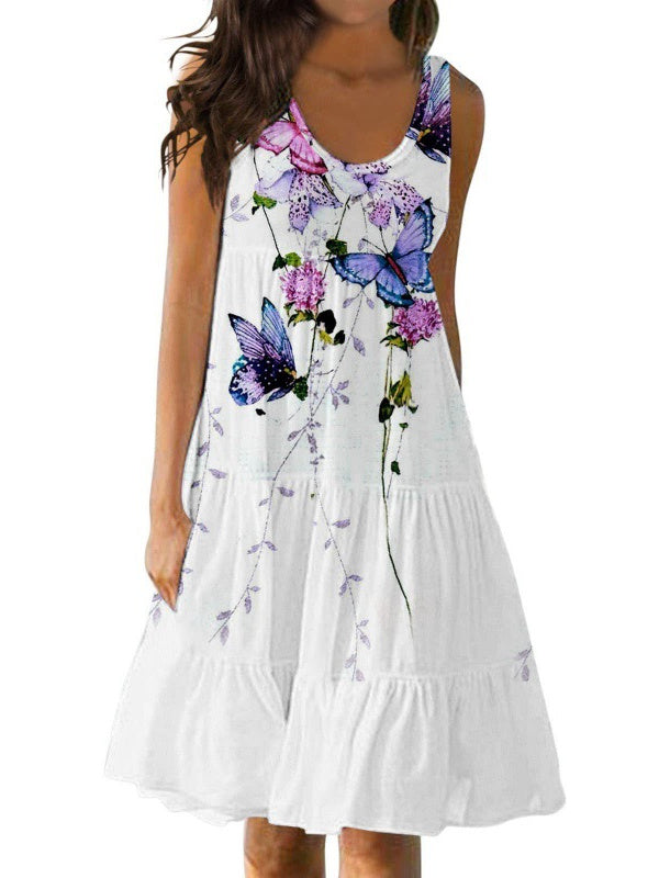 Women's Casual U-neck Sleeveless Printed Loose Patchwork Dress