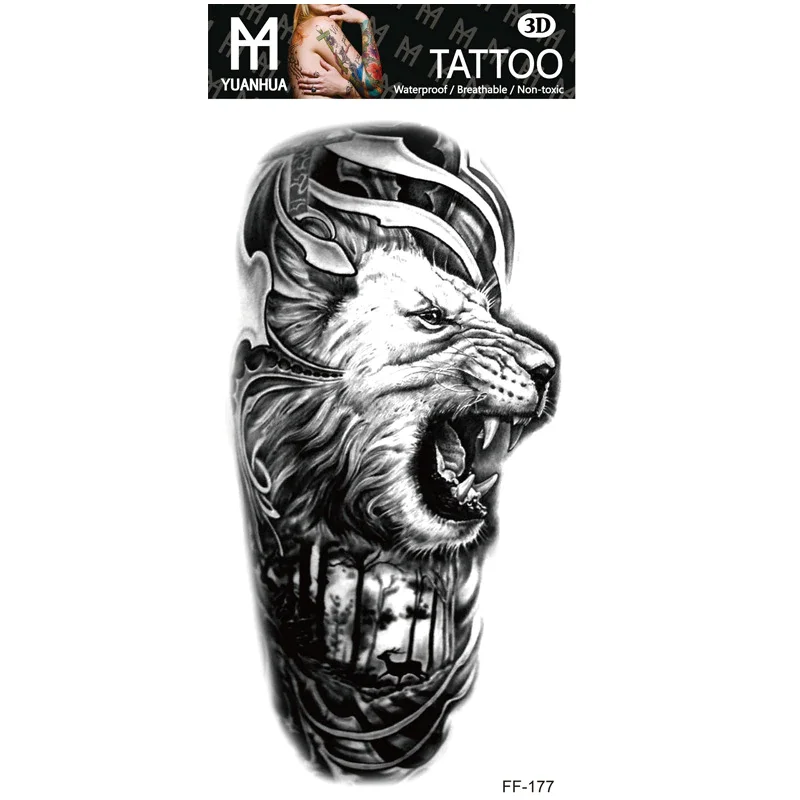 Sdrawing Forest Tattoo Sticker for Men Women Children Tiger Wolf Death Skull Temporary Tattoo Fake Henna Skeleton King Animal Tatoo