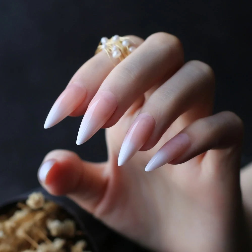 Almond Artificial nails Ombre Baby Boomer Fake nails nude  Natural False nails 24pcs-Nail Inspo