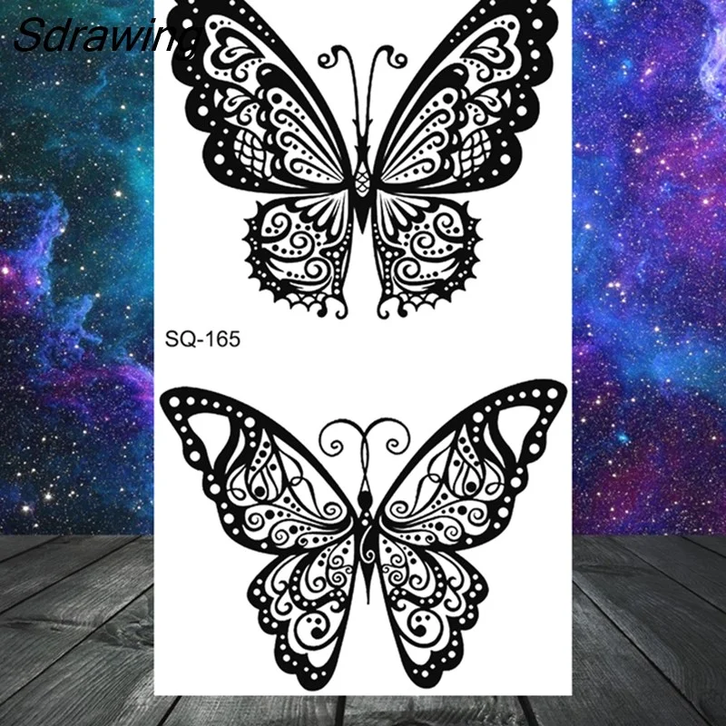 Sdrawing Tribal Anchor Scorpion Dragon Thorns Temporary Tattoos For Women Men Kids Cross Tatoo Butterfly Skull Fake Tattoo Small