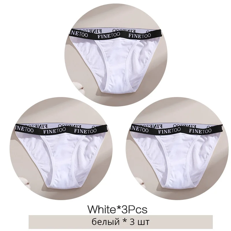 FINETOO 3Pcs/set Cotton Briefs Women Low-rise Panties M-XL Ladies Underwear Sexy Letter Belt Underpants Comfortable Lingerie New