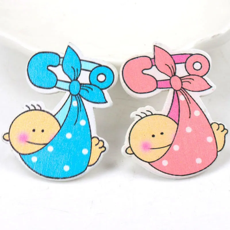 Blue/Pink Baby Series Pattern Scrapbooking Craft DIY Wood For Handmade Sewing Home Kids Birthdays Party Decorations 20pcs 35mm