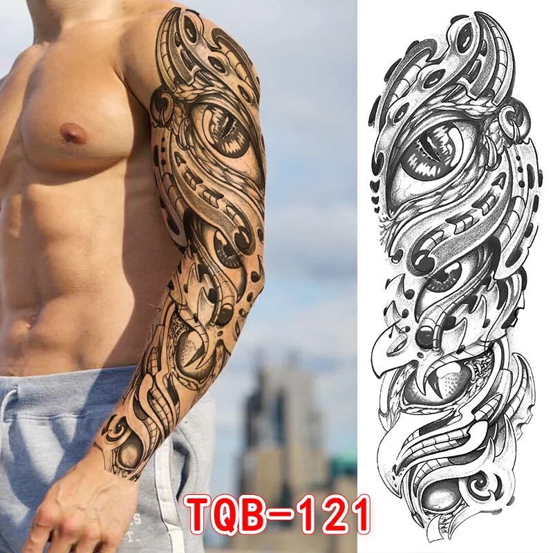 Sdrawing Men Temporary Tattoos Large Arm Sleeve Tattoo Sticker Dragon Tiger Fish Full Skull Totem Wolf Waterproof Fake Tattoo for Women