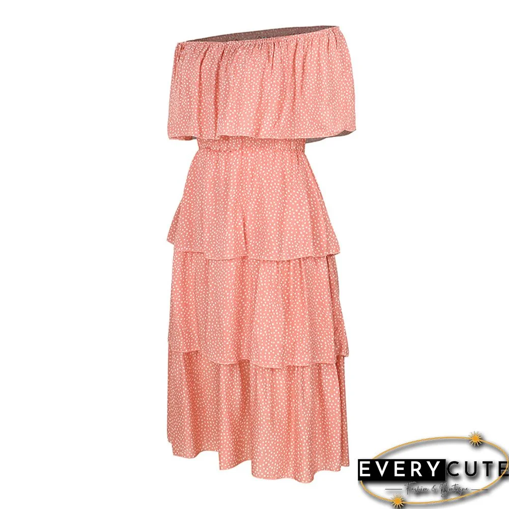 Pink Polka Dot Off Shoulder Holiday Dress