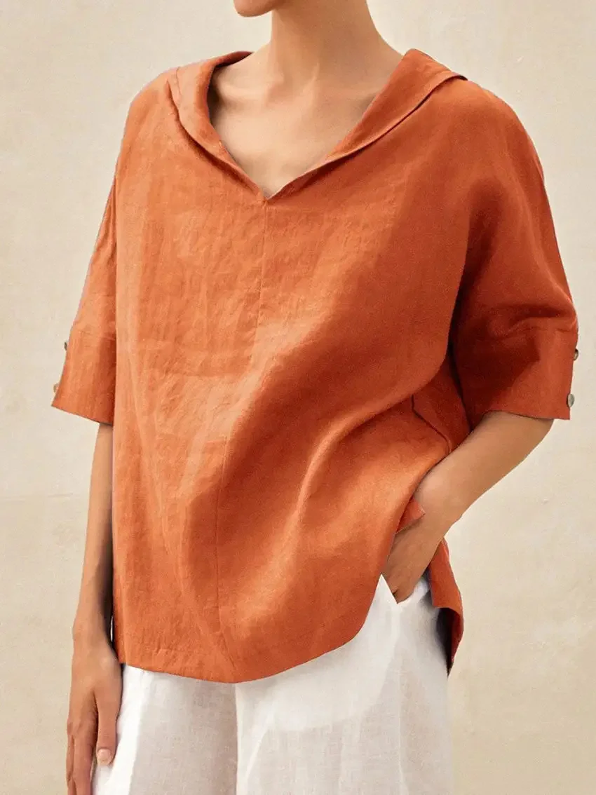 Nigikala Nigikala Summer New Women's Solid Cotton Loose Top T-Shirt Short Sleeves