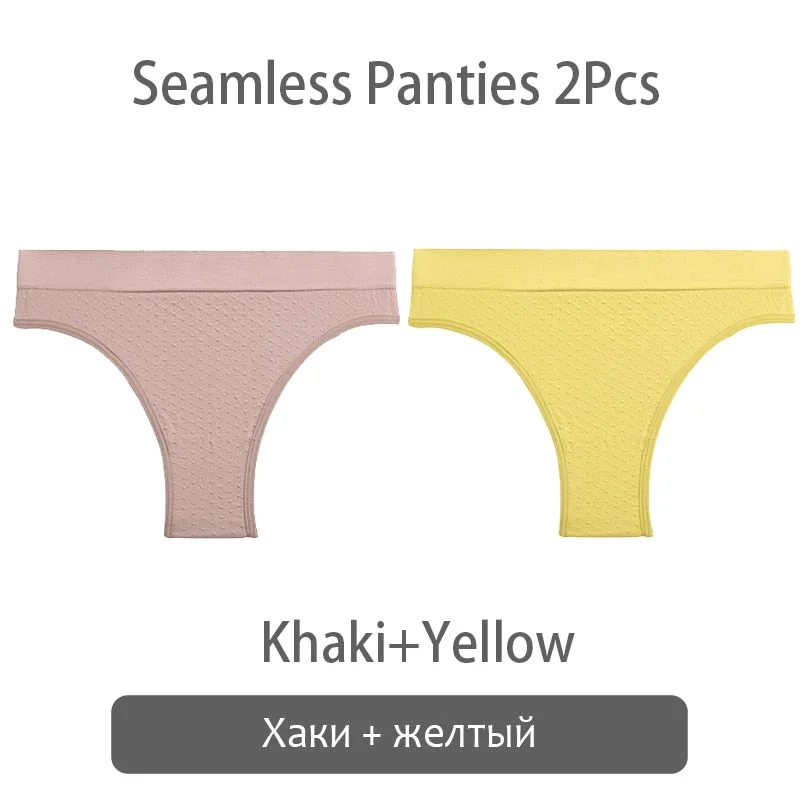 FINETOO 2Pcs/set Seamless Brazilian Panties S-2XL Plus Size Women T-back Underpants Ladies Soft Thongs Underwear Female Lingerie