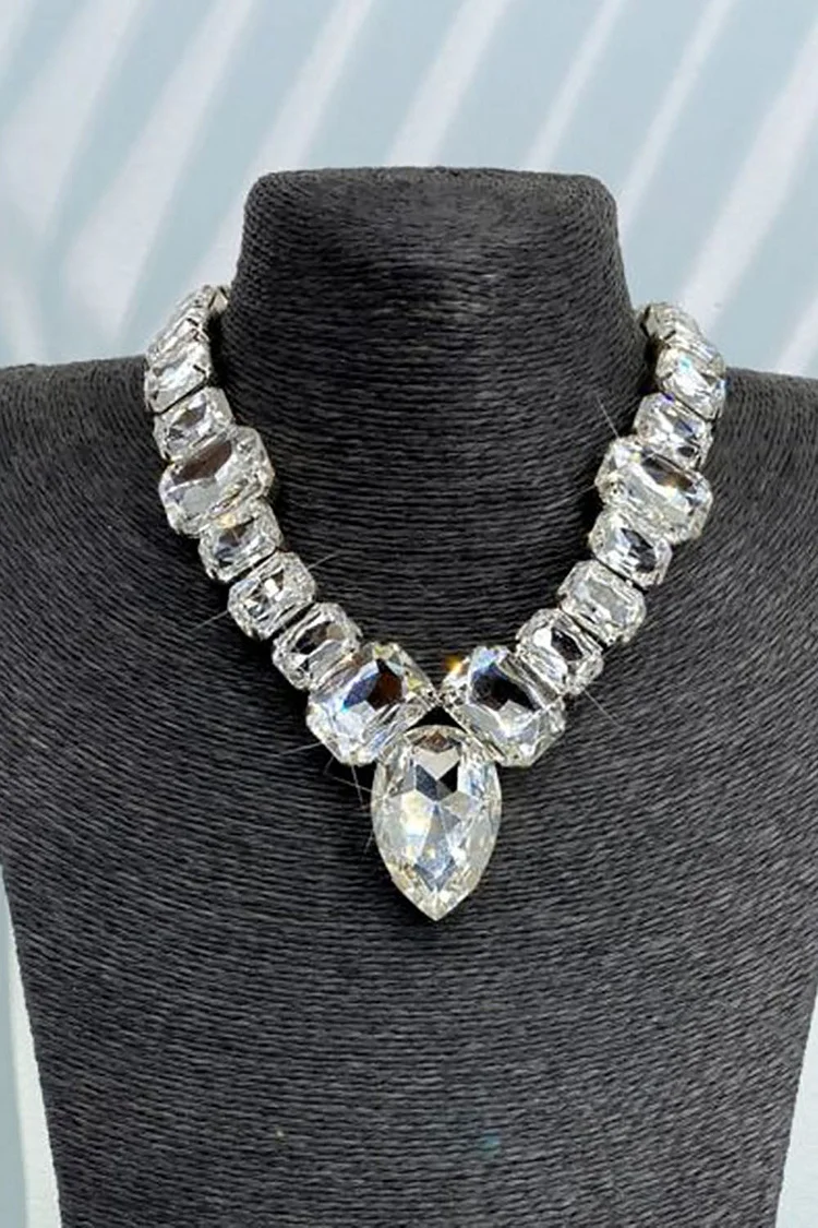Fashion Square Water Droplets Rhinestone Necklace
