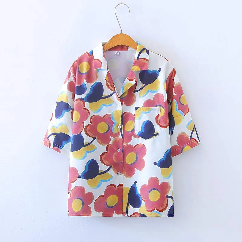 Vintage Floral Print Pocket Loose T-Shirt