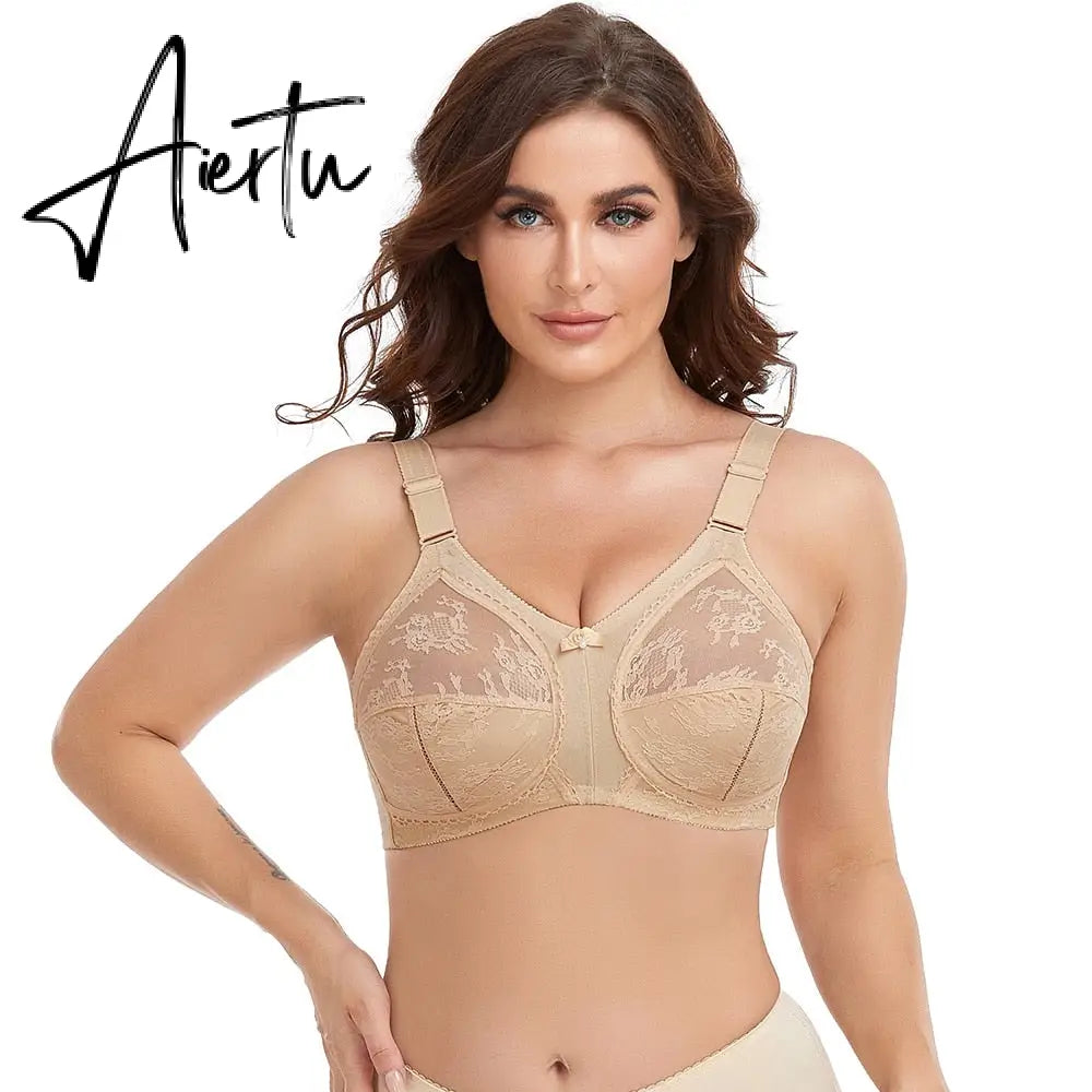 White Big Minimizer Bras Plus Size Lace Bra For Women Unlined Full Coverage Ultra Thin Wireless Adjusted-straps D E F G H I Aiertu