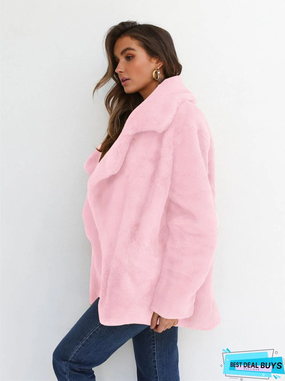 Fashion Solid Color Sexy Plush Lapel Coat
