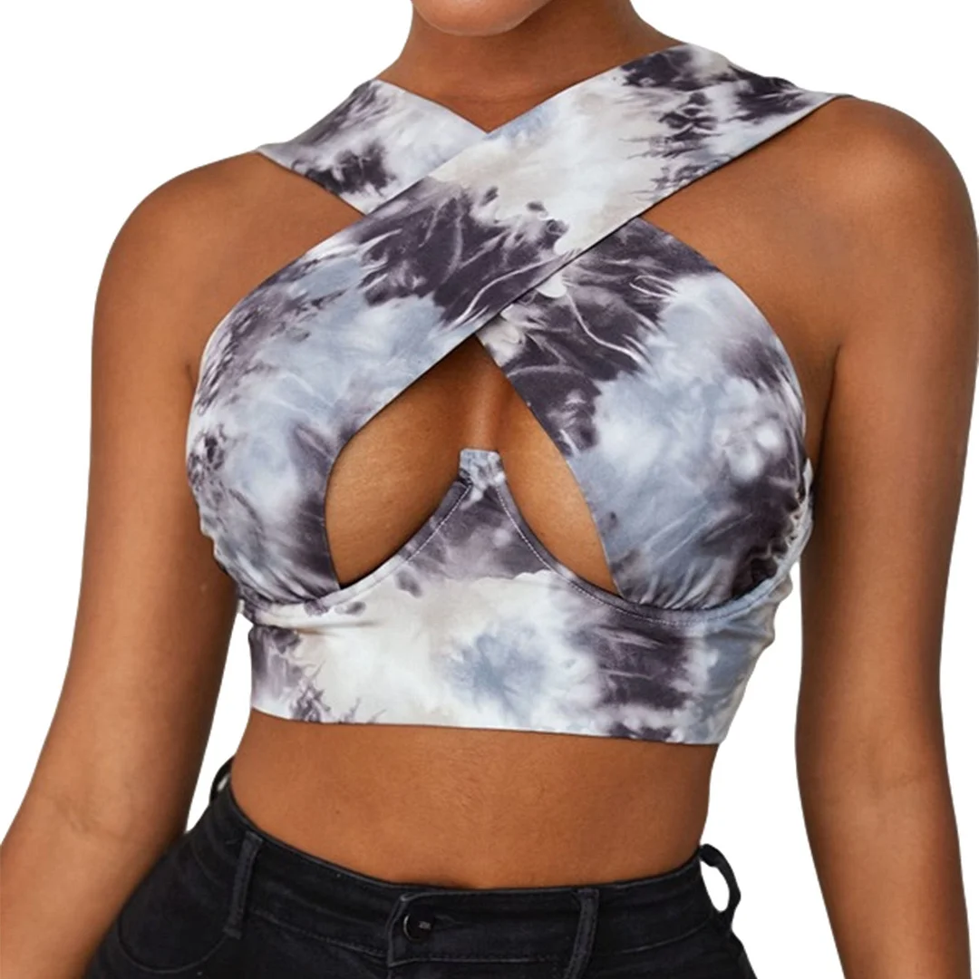 wsevypo Women's Cross Halter Wrap Crop Tops Summer Sexy Sleeveless Cutout Front Tank Tops 2021 New Ladies Bustiers Tube Tops