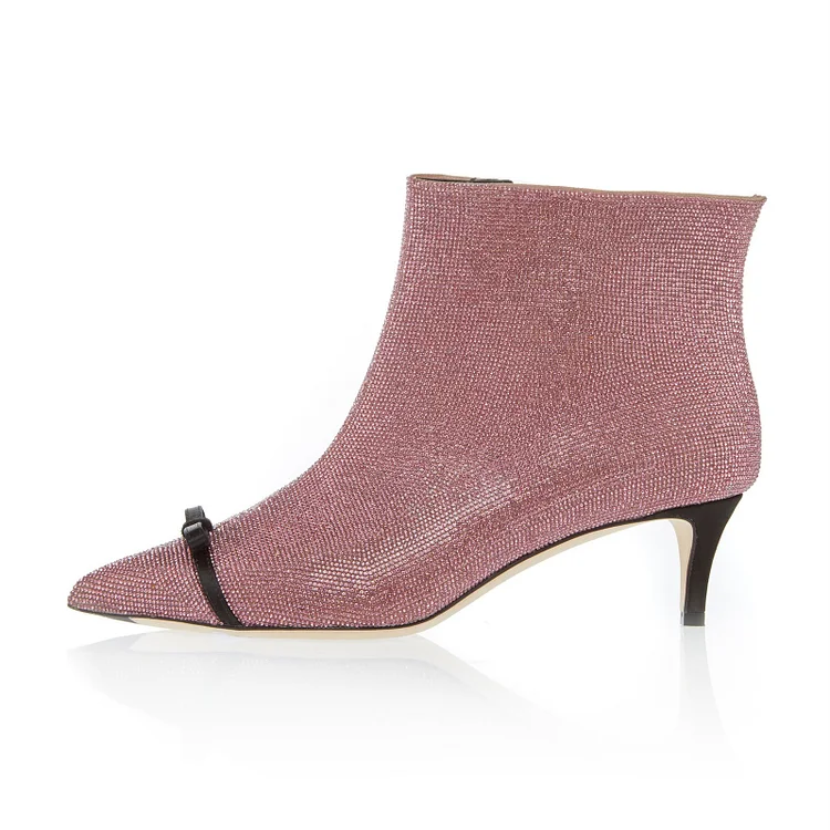 Pink Glitter Kitten Heel Boots |FSJ Shoes