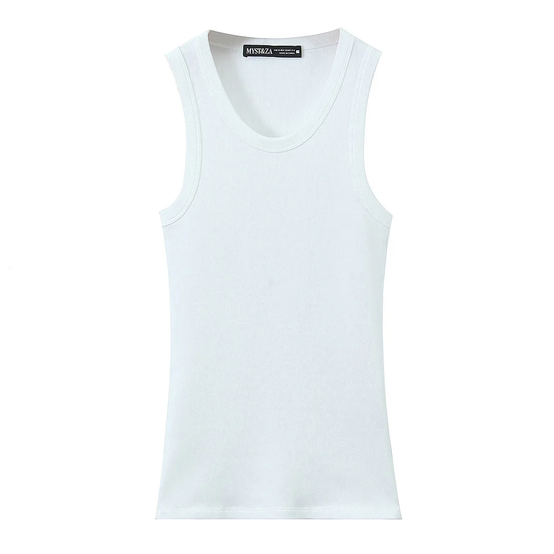 Nigikala Nigikala New Stretch Ribs Simple Sleeveless Collar Top