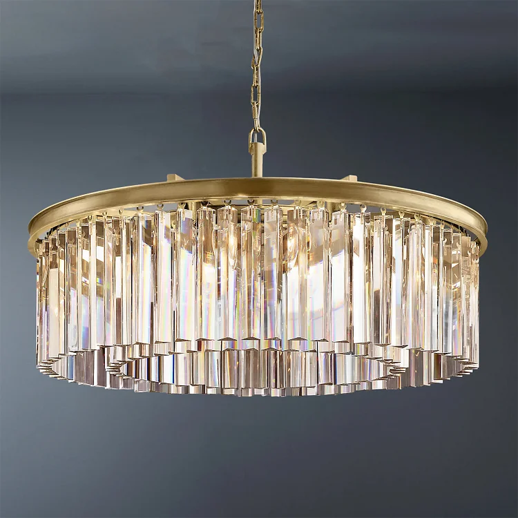 Round 1920s Odeon Crystal Chandelier Dining Room Lighting 32" Vjlight