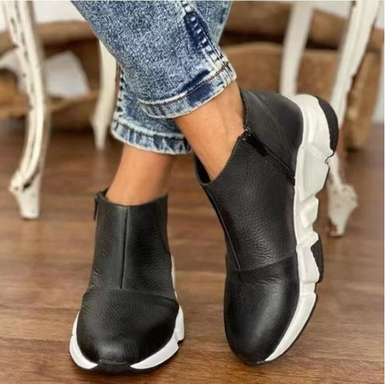 Inner increase women's casual solid color round toe Martin boots