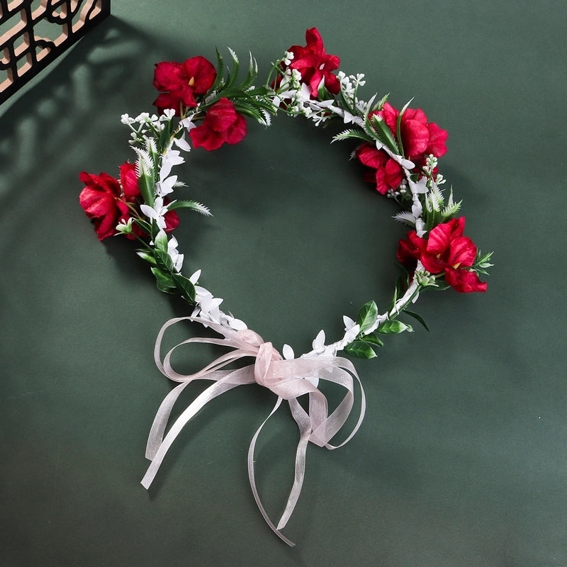 Women’s Bridal Sweet Flower Cloth Ribbon Braid Flowers Hair Band Wreath