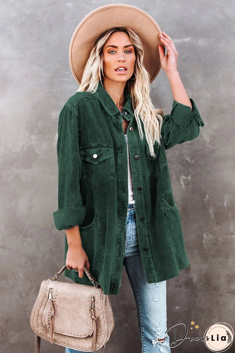 Women Medium-Length Corduroy Coat