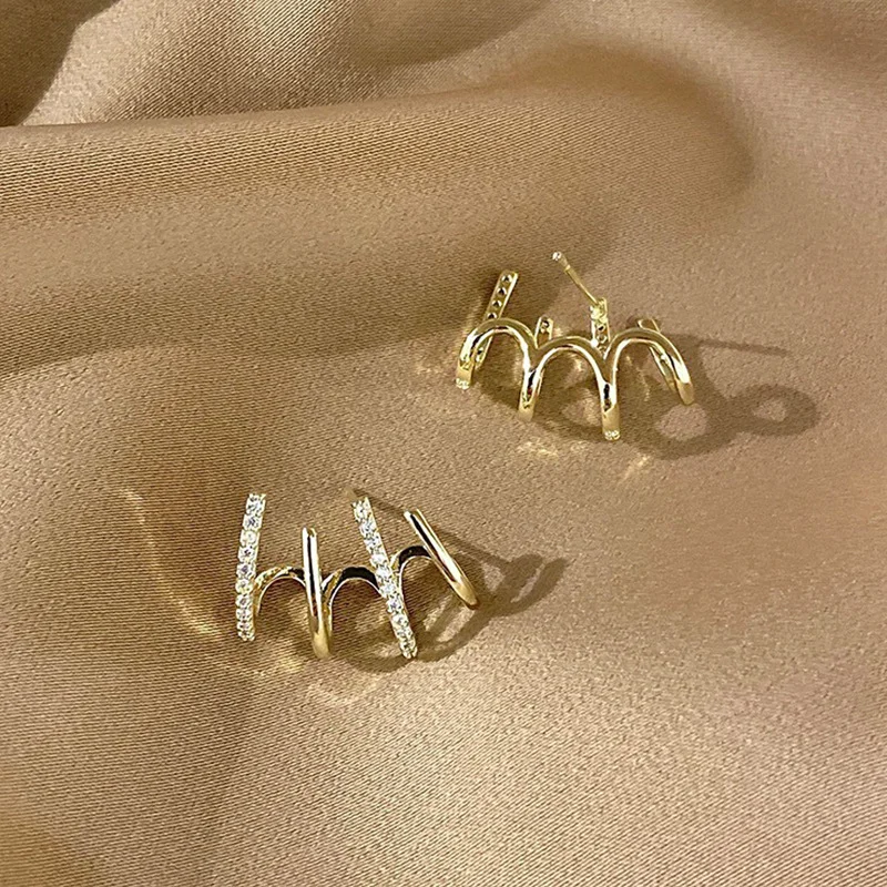 Zircon Inlay of Four claw Ear Row Earrings