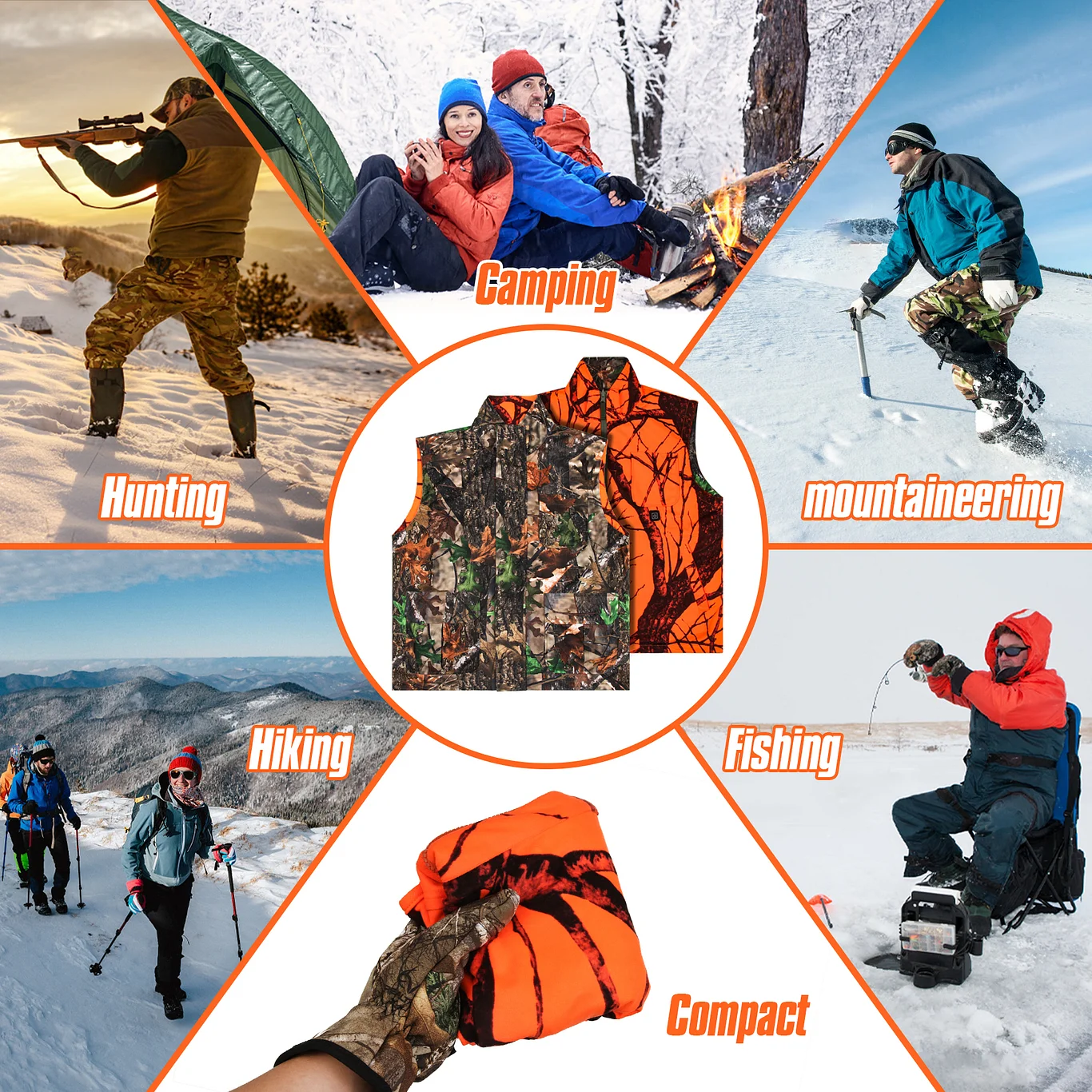 Camouflage and Orange Reversible Hunting Vest, Vest Jacket