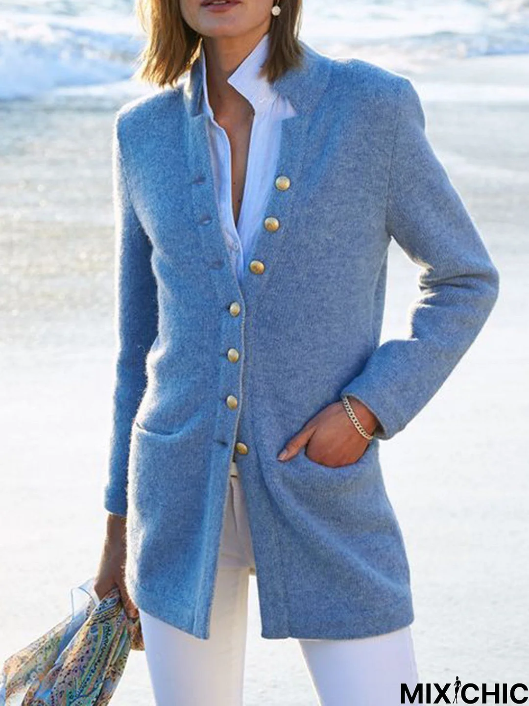 Women Casual Cotton-Blend Long Sleeve Blazer