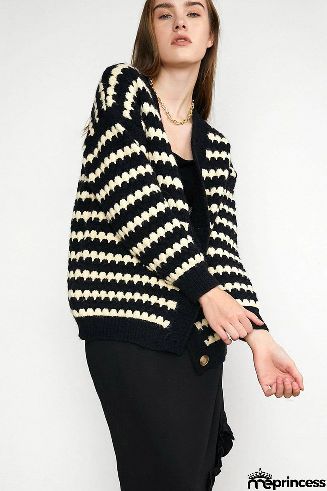 Black Striped Knitted Cardigan