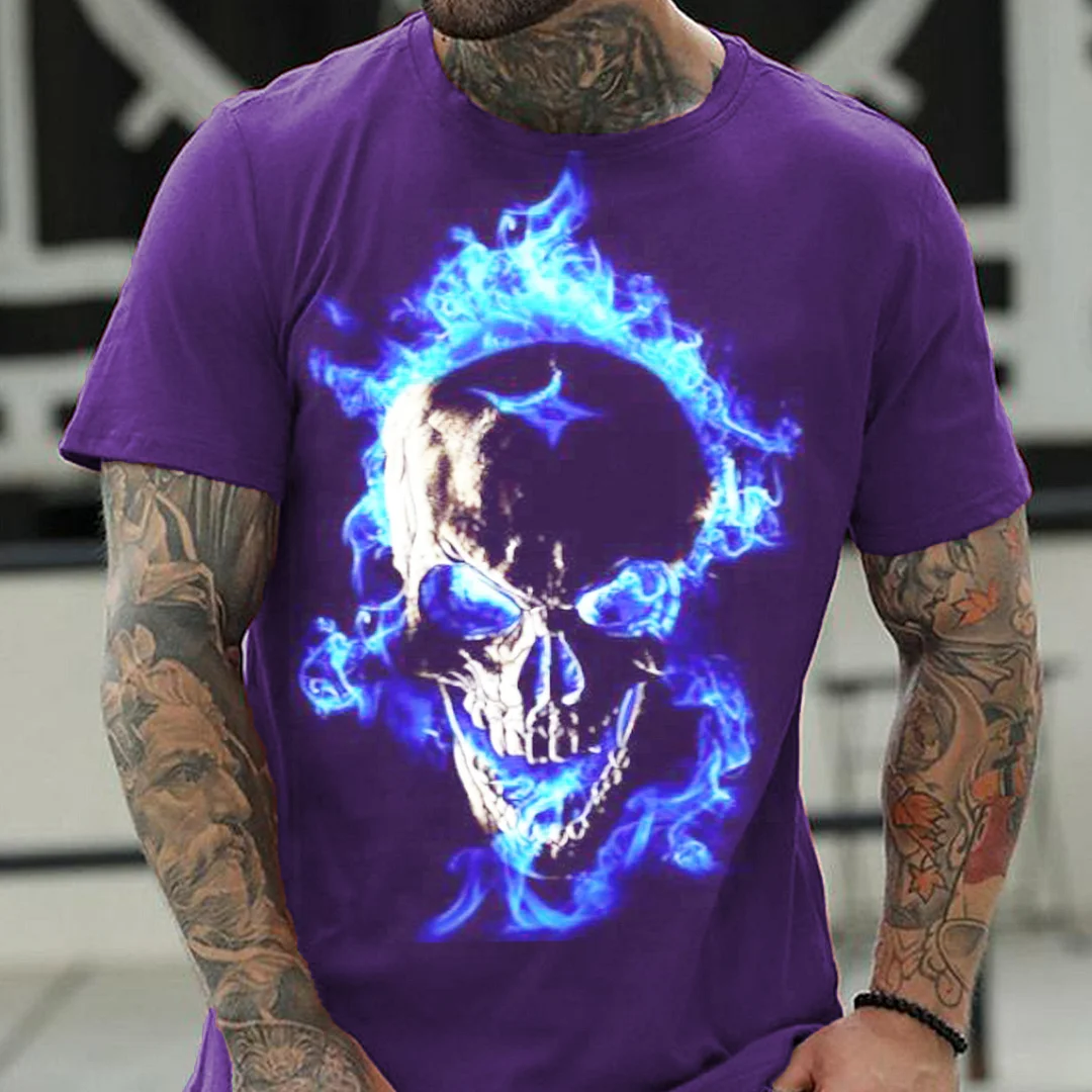 Colorful Skull Metaverse Creative Print Fashion Casual Men's T-Shirt