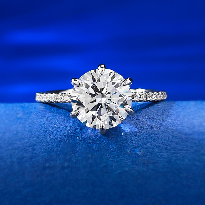 MIKAMU Jewelry S925 Silver Classic 8mm Six-Prong Ring for Women - Micro-set Diamond Engagement Band
