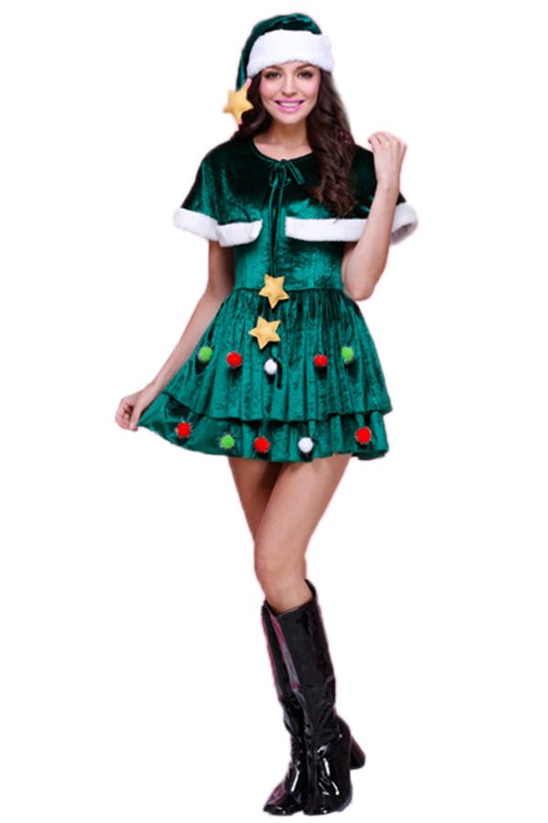 Green Sexy Womens Shawl Elf Christmas Tree Santa Helper Costume-elleschic