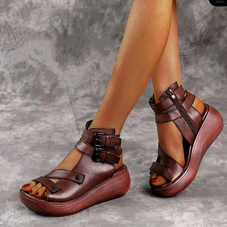 2022 Fish Mouth High Quality Soft PU Leather Roman Shoes QueenFunky