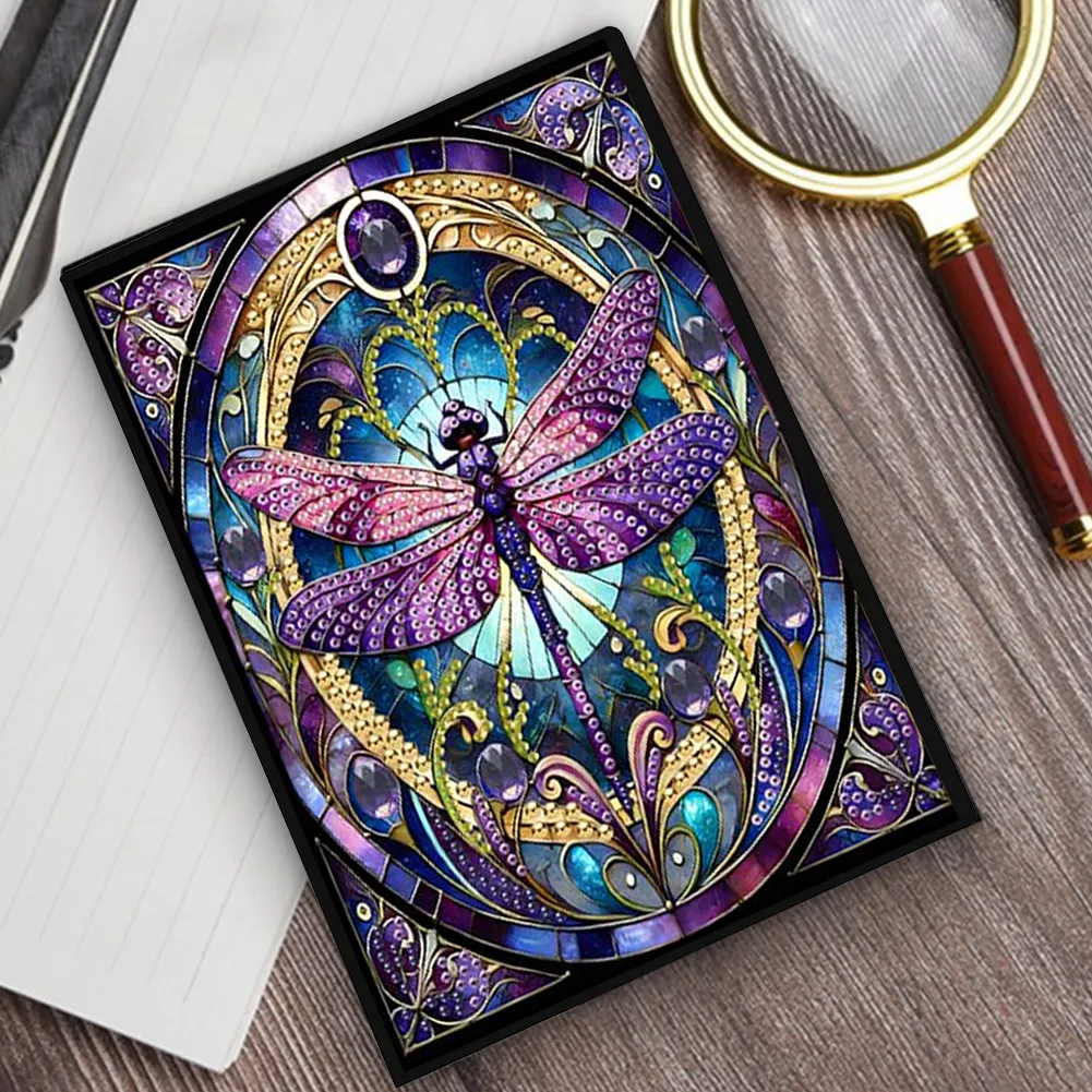 Dragonfly 5D DIY Diamond Art Painting Notebook Kit (50 Pages A5 No Lines) Rhinestone Art Painting Notebook Kit for Adults Beginners Holiday Birthday Gift