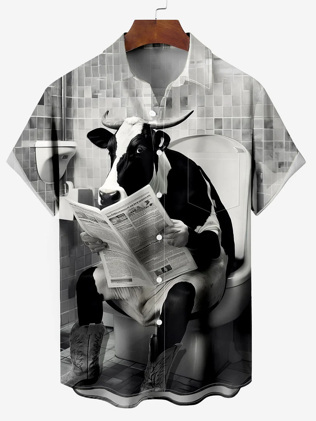 Men's comfortable cow toilet print shirt PLUSCLOTHESMAN