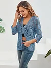 Elegant Floral Lace Cardigan - 3/4 Sleeve, Sheer, Open Front Design - Versatile for Casual or Evening Wear, Women's Fashion Top