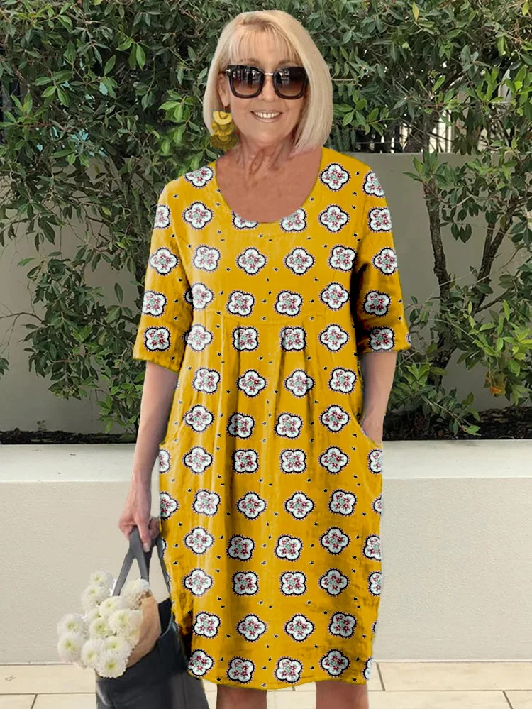 Yellow Printings Tunic Tunic Dress Plus Size VangoghDress