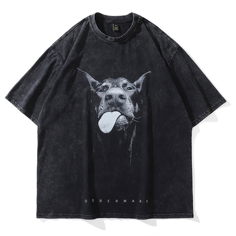Men's Gothic Hip Hop Streetwear Doberman Dog Printed Oversized T-shirts-VESSFUL