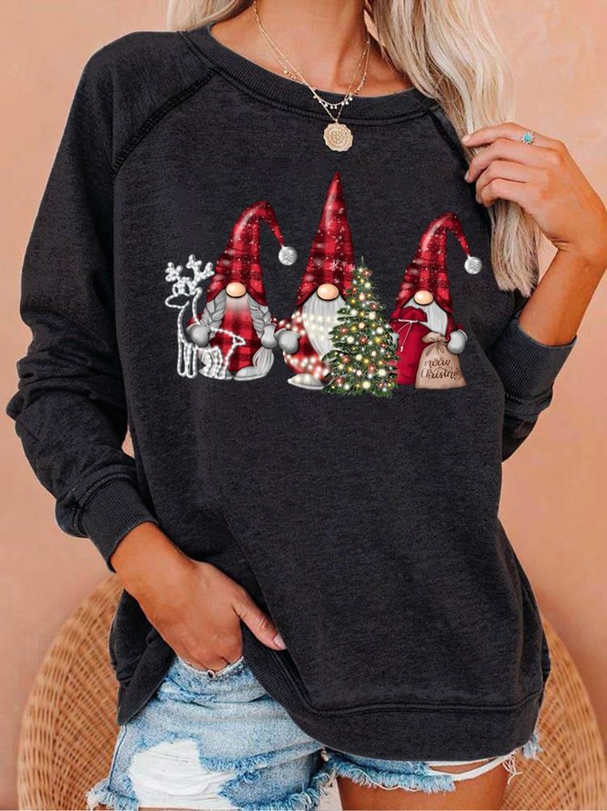 Women's Christmas Gnome Crew Neck Casual Sweatshirts
