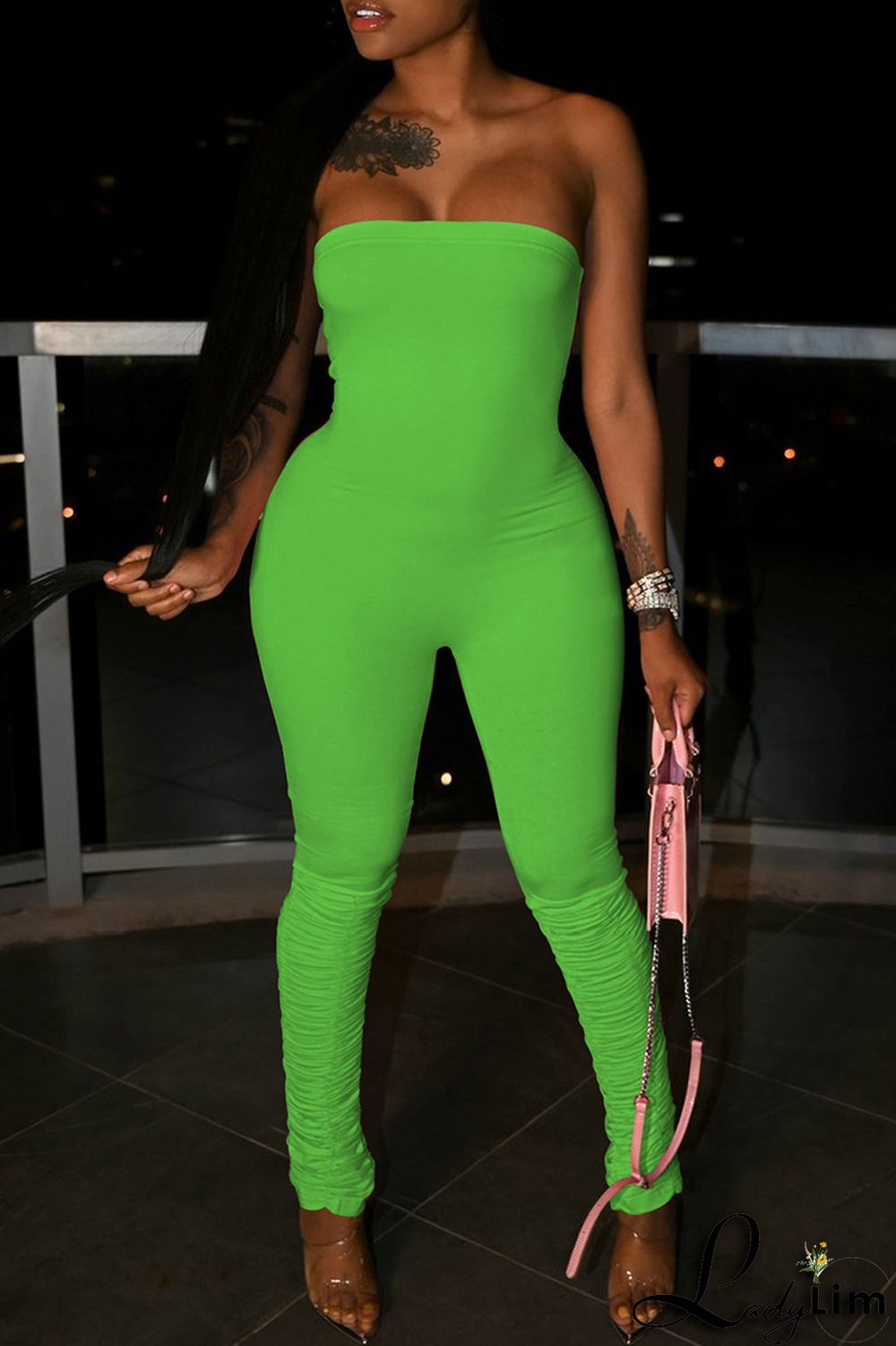 White Sexy Casual Solid Backless Strapless Skinny Jumpsuits