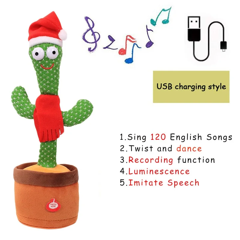 Bluetooth Dancing Cactus Talking Toy Electronic Plush Toys Sing Record Lighten Battery USB Charging Early Education Funny Gift