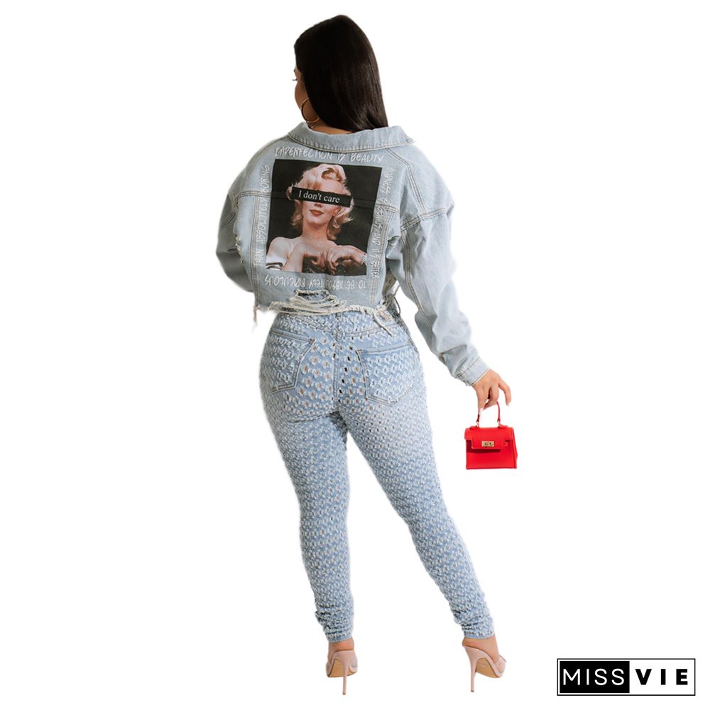 Vintage Outerwear Button Down Cropped Denim Jacket