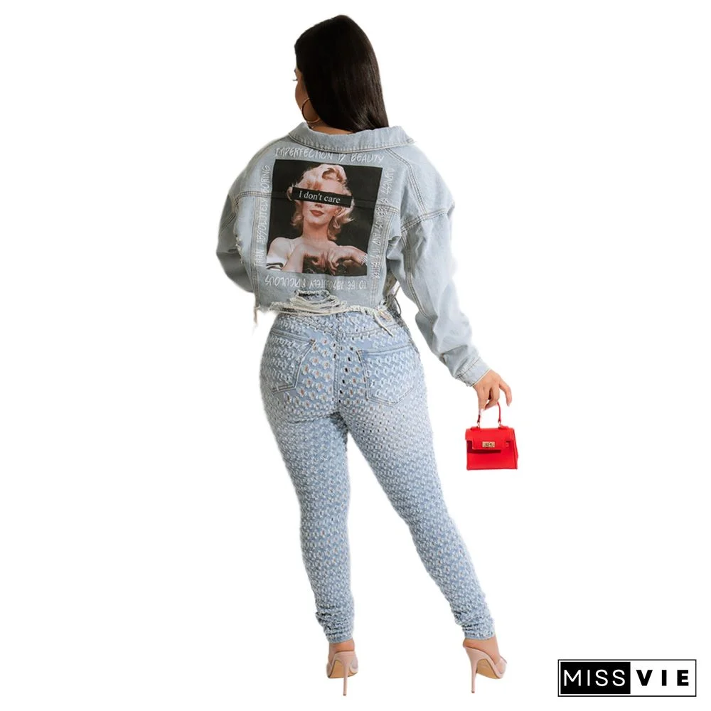 Vintage Outerwear Button Down Cropped Denim Jacket