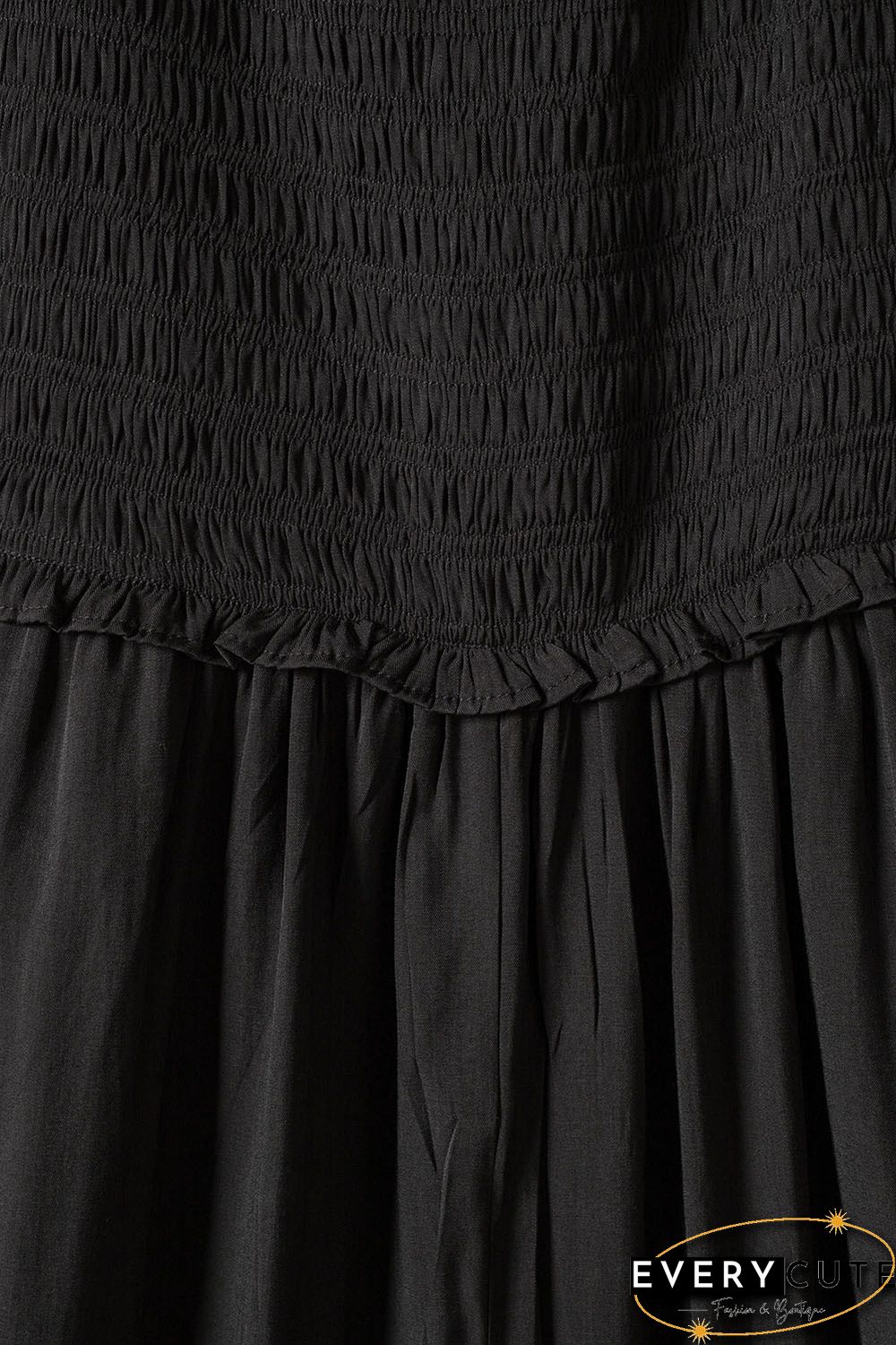 Smocked Pocketed Ruffled Sleeveless Wide Leg Jumpsuit