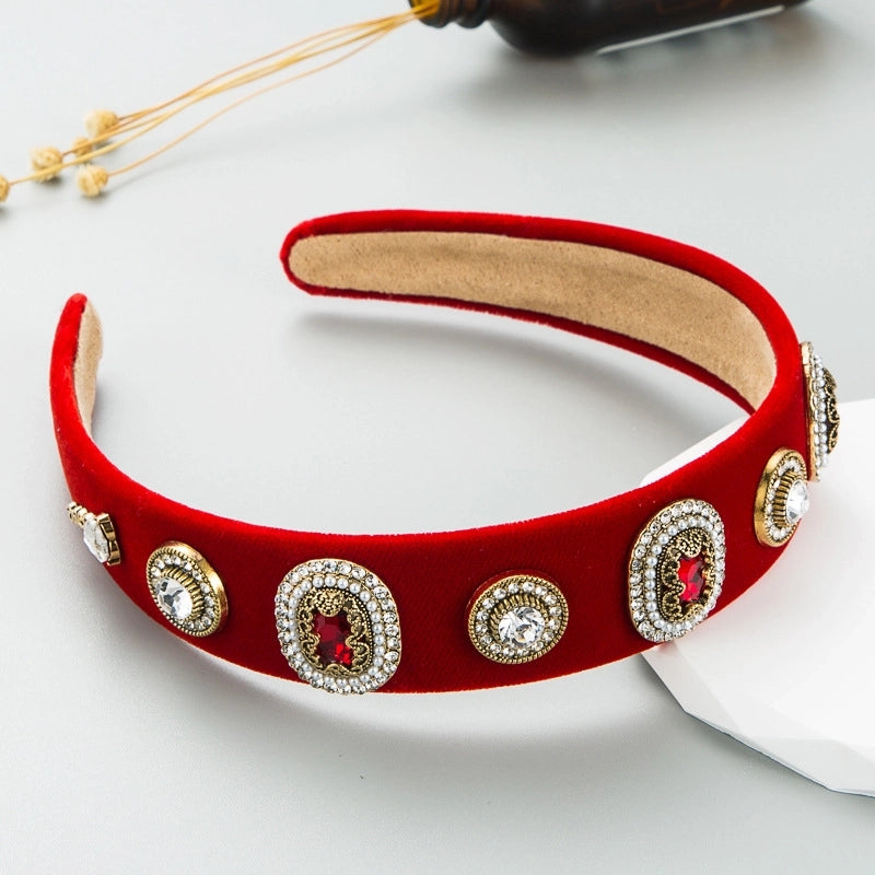 Women’s Casual Elegant Classic Style Color Block Alloy Cloth Inlay Rhinestones Glass Hair Band