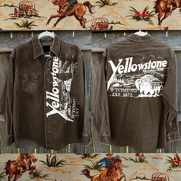 Vintage Western Cowboy Art Print Print Casual Shirt