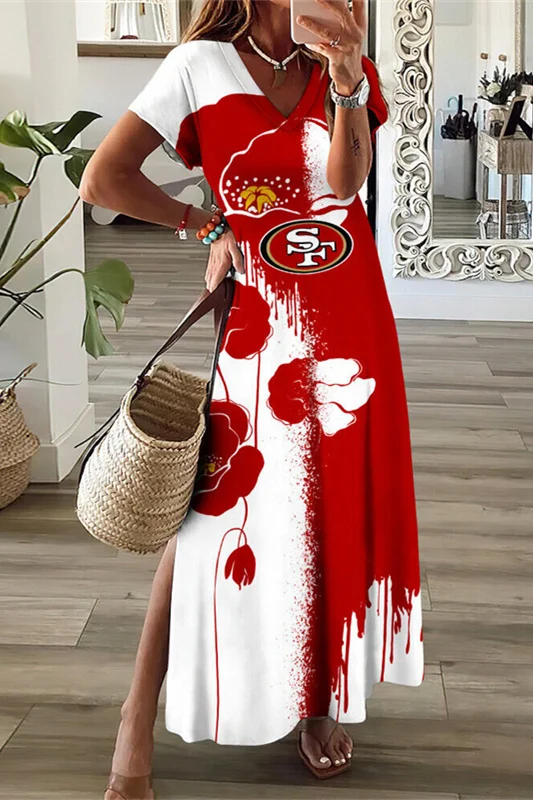 San Francisco 49ers
V-Neck Sexy Side Slit Long Dress