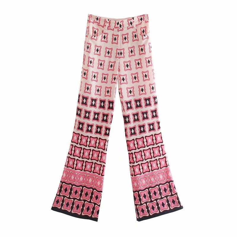 PUWD Casual Women High Waist Pants 2021 Spring-autumn Fashion Ladies England Style Pants Printed Flared Trousers