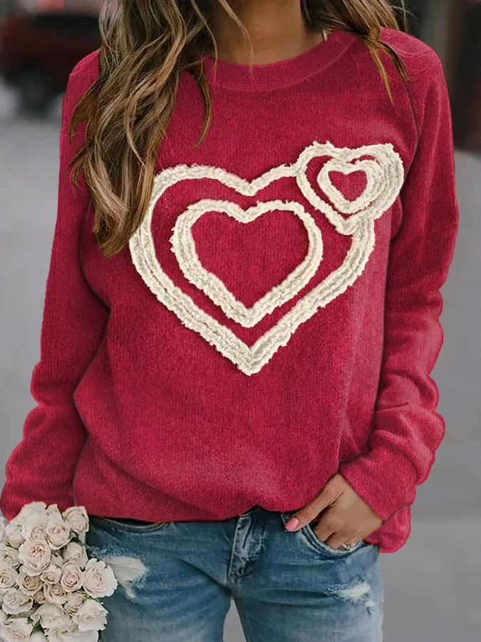 Women's Heart Print Long Sleeve Sweatshirt